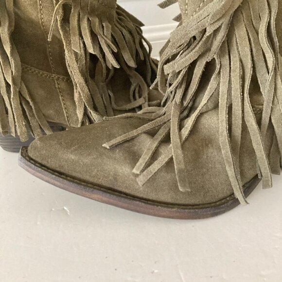 NWOT Free People Lawless Fringe Moss Suede Western Boots - Picture 2 of 8